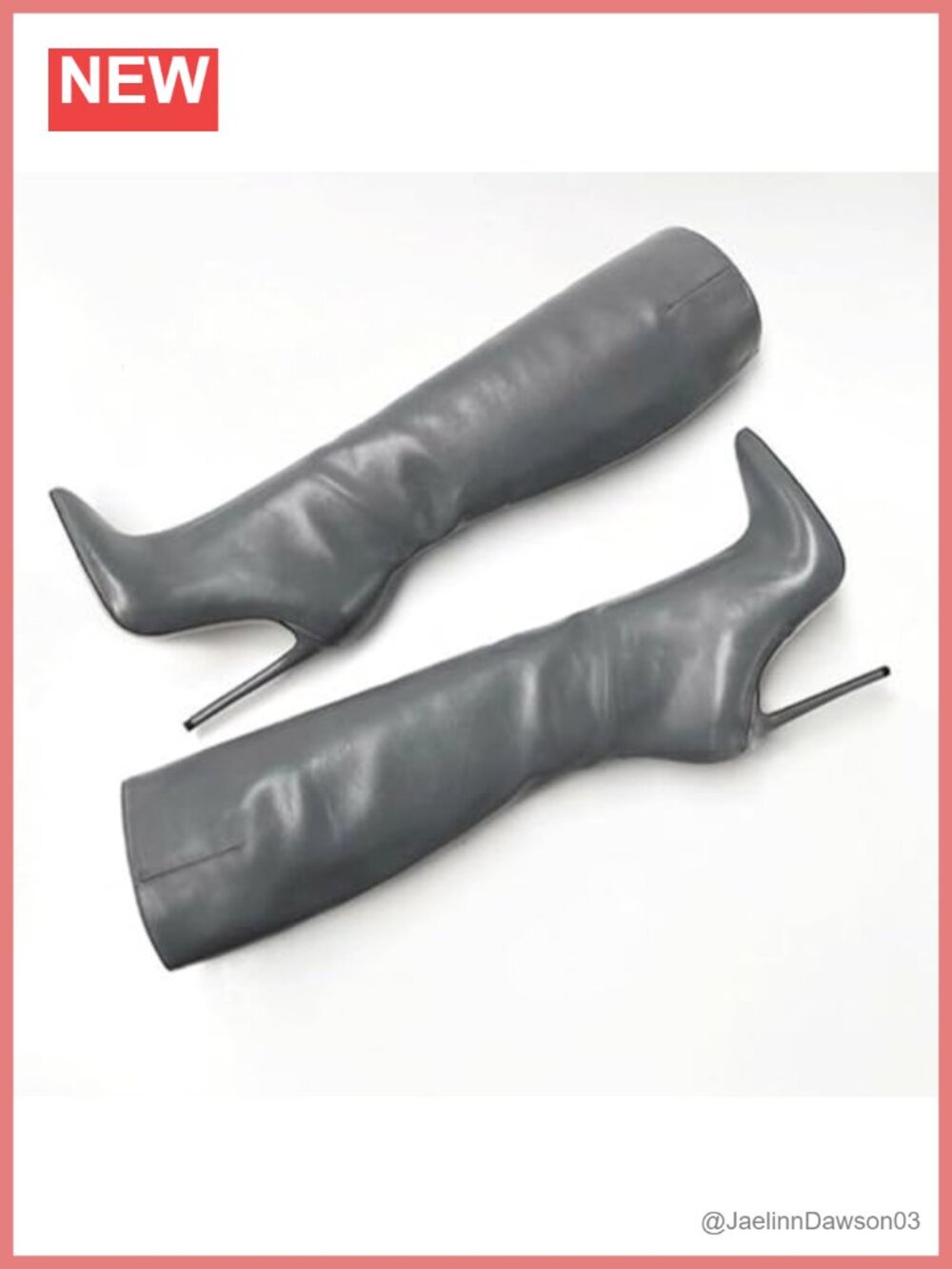 Knee High Boots for Women Stiletto Heel Pointed Toe Back Zipper PU Leather